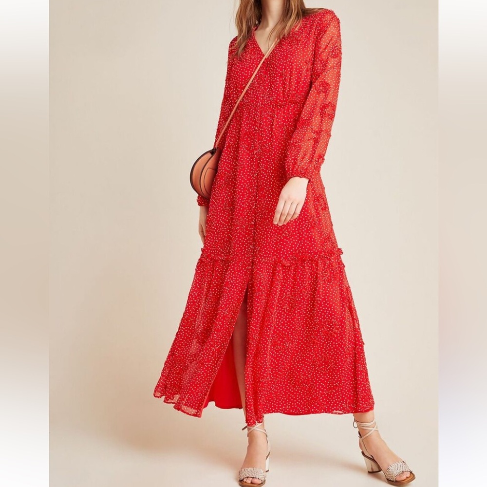 Polka dot floral detail maxi dress